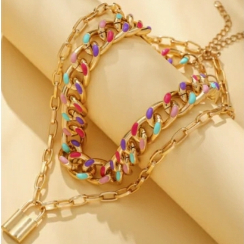 RAINBOW 🌈  Layers Necklace with Lock.
